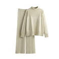 thumbnail image 1 of QUYUON Sweater Sets Women 2 Piece Outfits Winter Ribbed Knit Long Sleeve Turtleneck Pullover Sweatshirts Side Split Wide Leg Pants Sets Knitted Pullover Fall Outfits Lounge Sets Beige One Size, 1 of 5