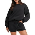 thumbnail image 1 of QUYUON Sweatshirt and Shorts Set Clearance Women 2 Piece Outfits Long Sleeve Pullover Tops and Shorts Suit Drawstring Elastic Waist Shorts Sweater Sets Two Piece Women’s Sweatsuit Black M, 1 of 9