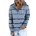 thumbnail image 1 of QUYUON Sweatshirts for Women Loose Fit Striped Print Hooded Button Collar Drawstring Hoodies Pullover Sweatshirts Casual Long Sleeve Tops Shirts Lightweight Cute Sweatshirts Light Blue L, 1 of 6