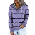 thumbnail image 1 of QUYUON Sweatshirts for Women Loose Fit Striped Print Hooded Button Collar Drawstring Hoodies Pullover Sweatshirts Casual Long Sleeve Tops Shirts Lightweight Cute Sweatshirts Purple M, 1 of 6