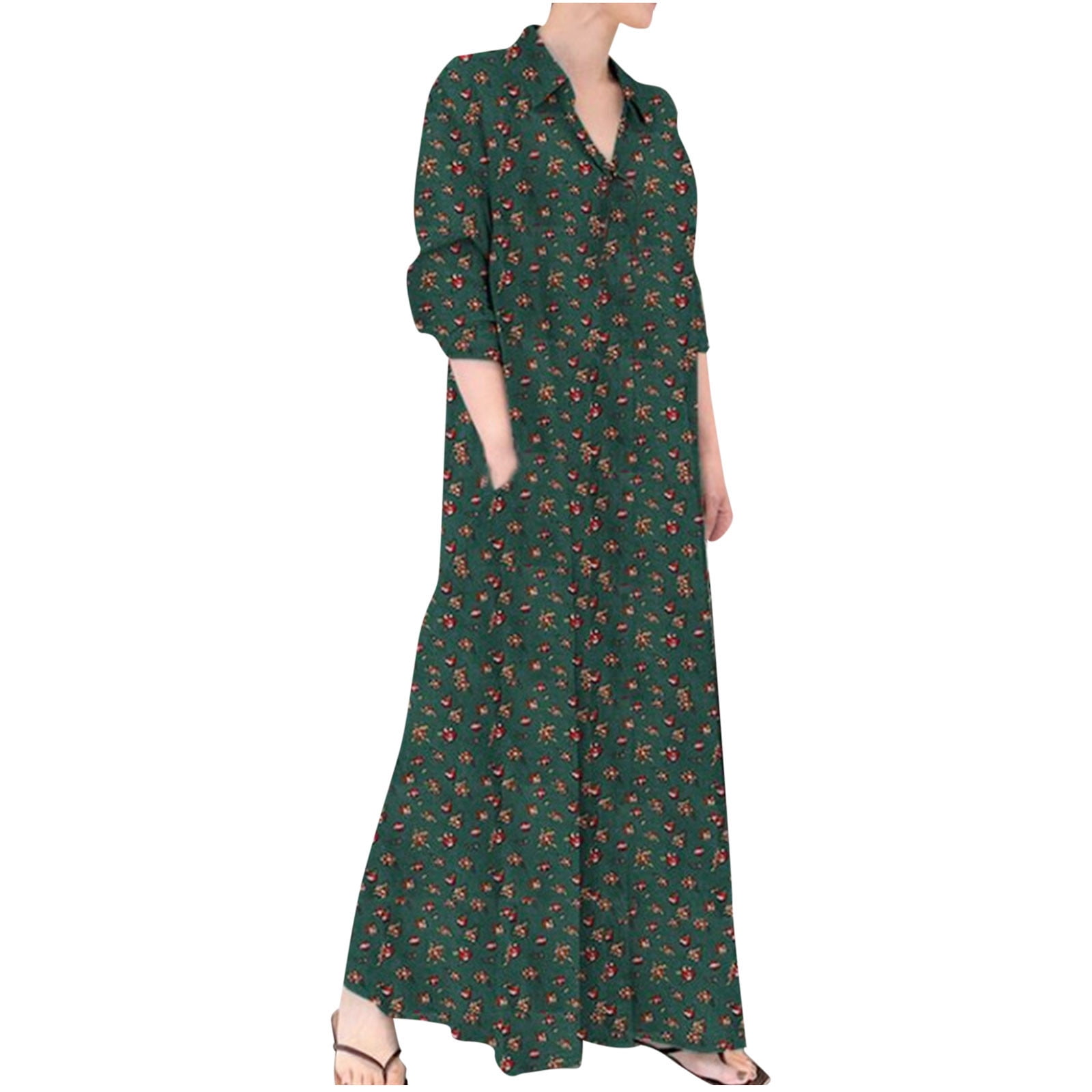 QUYUON Tea Length Dresses for Women Clearance Dress Shirt Long Sleeve