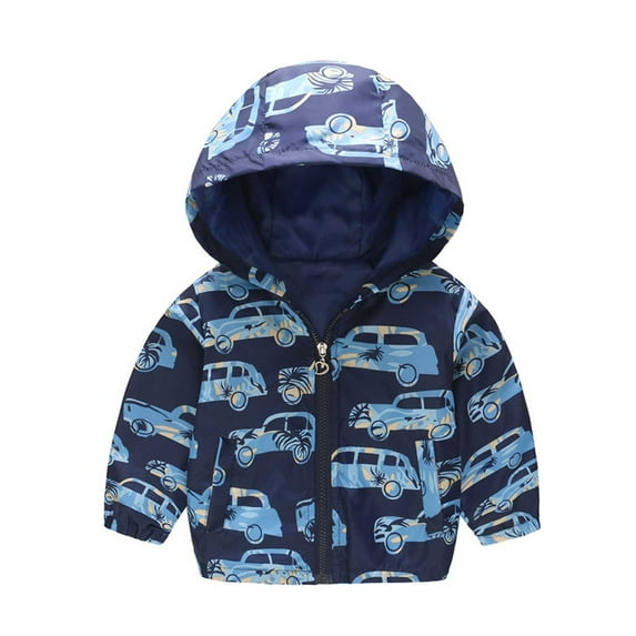 QUYUON Toddler Baby Girls Fleece Jacket Sale Long Sleeve Puffer Jacket Toddler Kids Baby Boys Girls Cute Flowers Car Pattern Windproof Jacket Hooded Coat Blue 2T-3T