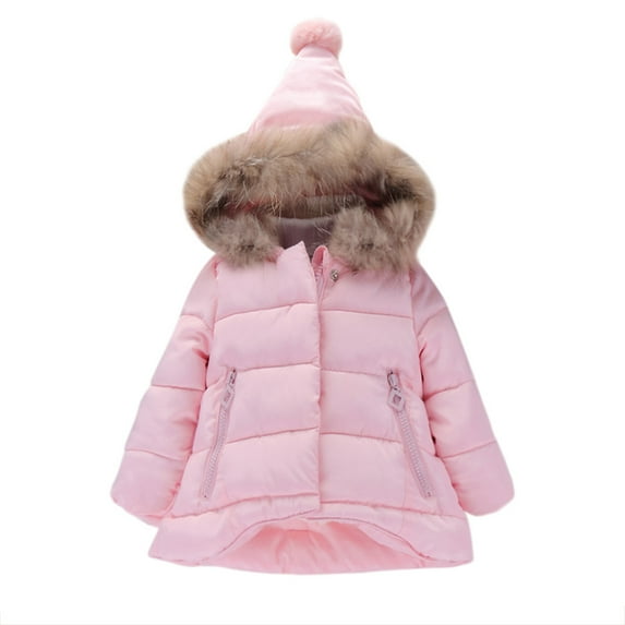 QUYUON Toddler Baby Girls Winter Coat Infant Newborn Long Sleeve Outerwear Down Coat with Hood Full Zip Puffer Jackets Zipper Pockets Quilted Lightweight Hoodies Jacket 130