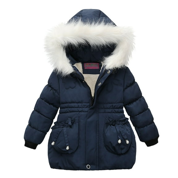 QUYUON Toddler Baby Puffer Coat Sale Long Sleeve Puffer Jacket Children Kids Girls Winter Windproof Coat Hooded Jacket Zip Thick Warm Snow Hoodie Outwear Navy 12-18 Months