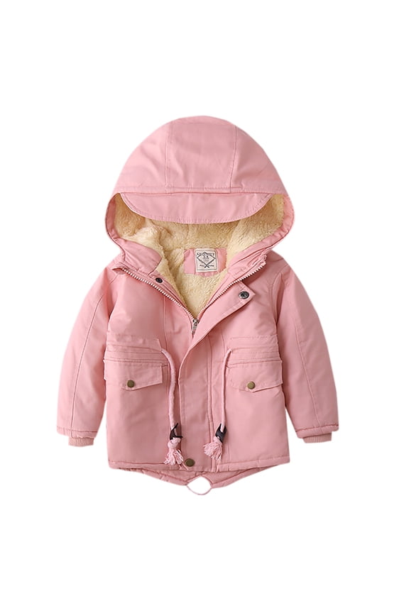 Toddler Baby Puffer Coat Winter Long Sleeve Parka Thickened Jackets for Toddlers Girls Boys Fleece Hooded Jackets Kids Zip Up Outerwear Coat Toddler Kids Jacket Sweatshirt Pink 4T-5T