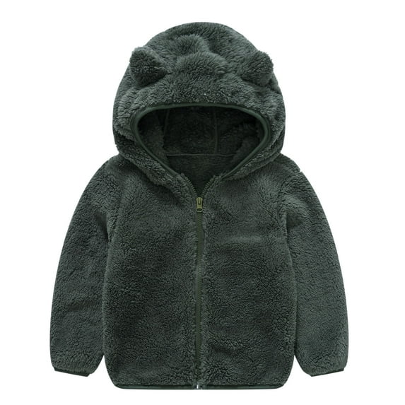 QUYUON Toddler Bomber Jacket Deals Long Sleeve Fleece Jacket Toddler Baby Boys Girls Solid Color Plush Cute Bear Ears Winter Hoodie Thick Coat Jacket Army Green 6-12 Months