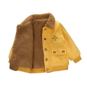 QUYUON Toddler Boy Corduroy Jacket Baby Girls' Collared Neck Long Sleeve Lapel Button-Down Thicken Warm Coat Winter Outerwear Kids Fleece Lined Jackets with Pockets Yellow 2T