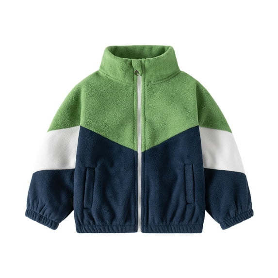 QUYUON Toddler Boy Fleece Jacket Baby Boys Color Block Lightweight Zip up Long Sleeve Hight Neck Jackets Winter Warm Coat Outerwear with Pockets Navy 2T