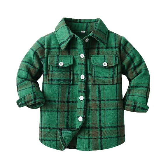QUYUON Toddler Boys Girls Flannel Shirt Kids Toddler Flannel Shirt Jacket Plaid Long Sleeve Button-Down Blouse Tops with Pocket Baby Boys Girls Fall Shirt Coat Outwear Q-13-Green 3T-4T