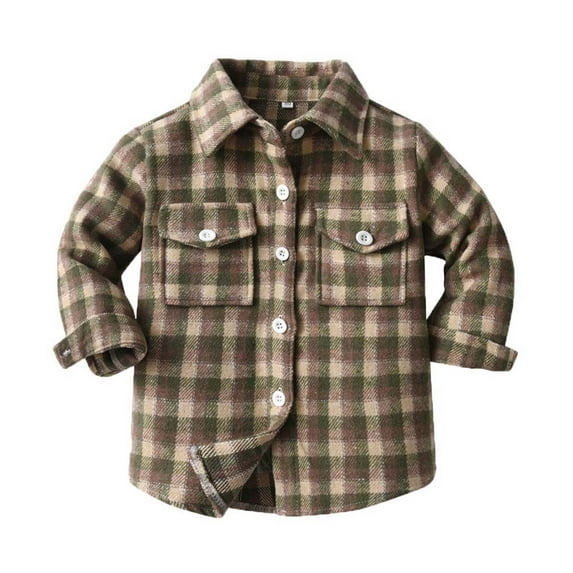 QUYUON Toddler Boys Girls Flannel Shirt Kids Toddler Flannel Shirt Jacket Plaid Long Sleeve Button-Down Blouse Tops with Pocket Baby Boys Girls Fall Shirt Coat Outwear Q-15-Khaki 18-24 Months