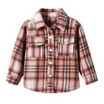 thumbnail image 1 of QUYUON Toddler Flannel Shirt Baby Boy Girl Lapel Neck Long Sleeve Collared Plaid Shirt Open Front Button-Down Cardigan Jackets with Pockets Kids Winter Coats Q-36-Pink 6-12 Months, 1 of 8