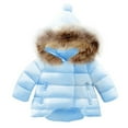 thumbnail image 1 of QUYUON Toddler Fleece Jacket Winter Long Sleeve Puffer Jacket Baby Girls Boys Kids Hooded Snowsuit Coat Winter Warm Children Clothes Down Windproof Jacket Outerwear Blue 2T-3T, 1 of 7