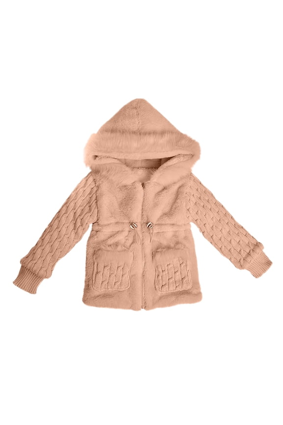 Toddler Fleece Jackets Baby Girls' Long Sleeve Zip up Hoodie Jacket Tie Waist Winter Warm Down Coat Outerwear with Pockets Windbreaker Anorak Jackets Khaki 2T