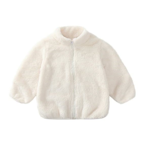 QUYUON Toddler Fleece Jackets Infant Baby Girls Lined Fleece Full Zip Jacket Kids Soft Lightweight Warm Winter Coat Outerwear Stand Collar Long Sleeve Fuzzy Fleece Jackets White 4T-5T