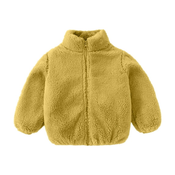 QUYUON Toddler Fleece Jackets Infant Baby Girls Lined Fleece Full Zip Jacket Kids Soft Lightweight Warm Winter Coat Outerwear Stand Collar Long Sleeve Fuzzy Fleece Jackets Yellow 4T-5T