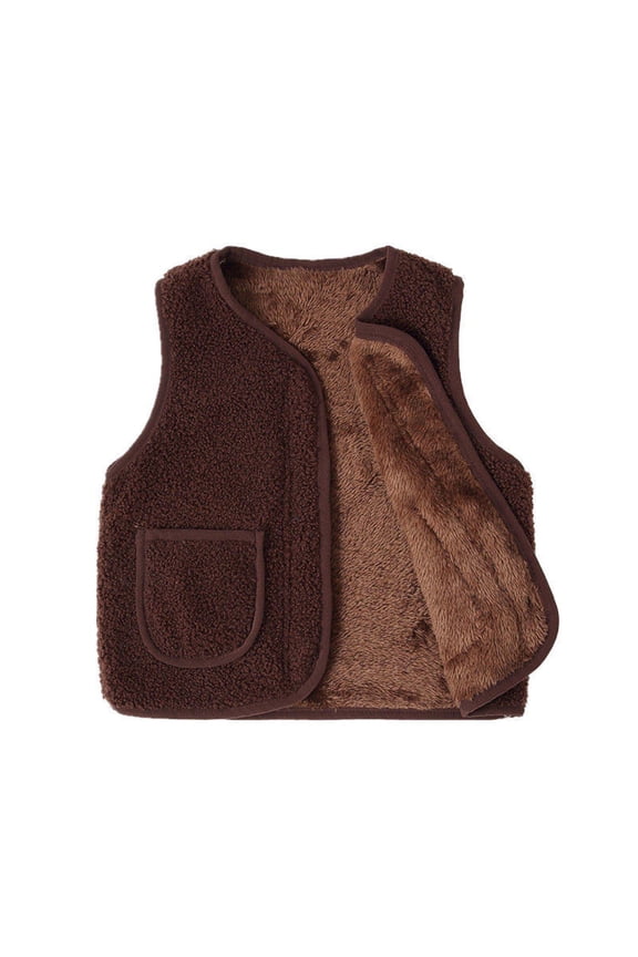 Toddler Fleece Vest Baby Girls Boys Lightweight Solid Color Sleeveless Open Front Cardigan Cute Jacket with Pockets Kids Winter Warm Coat Vest Outerwear Brown 3T-4T