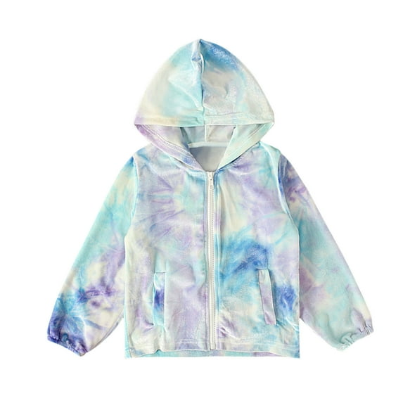 QUYUON Toddler Full Zip Hoodie Jackets Tie Dyed Baby Boys Girls Zip up Long Sleeve Hooded Sweatshirts with Pockets Kids Lightweight Fall Jackets Outerwear Coat Winter Clothes Sky Blue 4T-5T