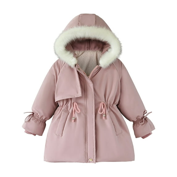 QUYUON Toddler Girl Jean Jacket Sale Long Sleeve Parka Jacket Toddler Baby Girls Cute Solid Color Winter Hoodie Keep Warm Cotton Clothes Thick Coat Pink 5T-6T