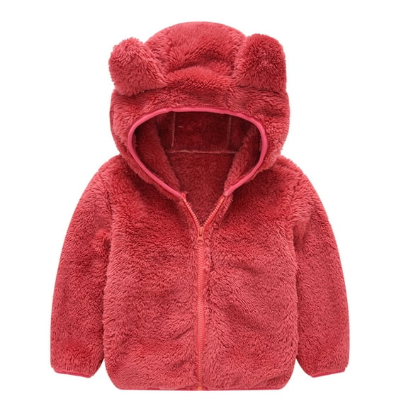 QUYUON Toddler Girls Fleece Jackets Baby Kids Full Zip Hoodies Jacket Soft Lightweight Zip up Hooded Sweatshirts Jackets Winter Warm Long Sleeve Fuzzy Fleece Jackets Coat Outerwear Red 6-12 Months