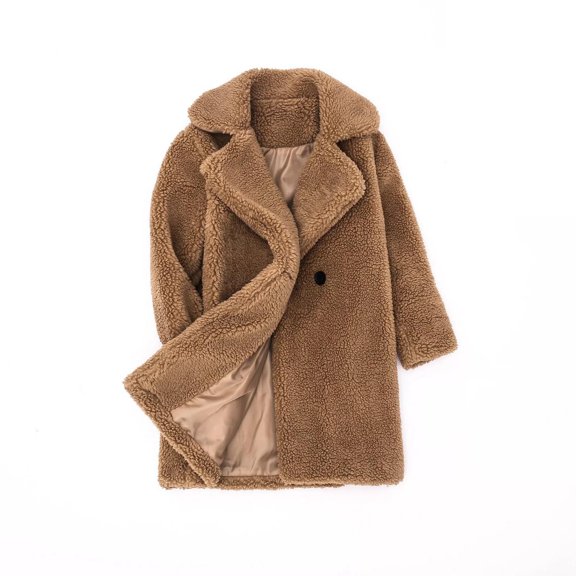 QUYUON Toddler Girls Fleece Trenchcoat Baby Girls Fuzzy Fleece Lapel Long Sleeve Notch Neck Open Front Cardigan Jacket Coat Kids Warm Winter Outerwear Jackets Coffee 3T-4T