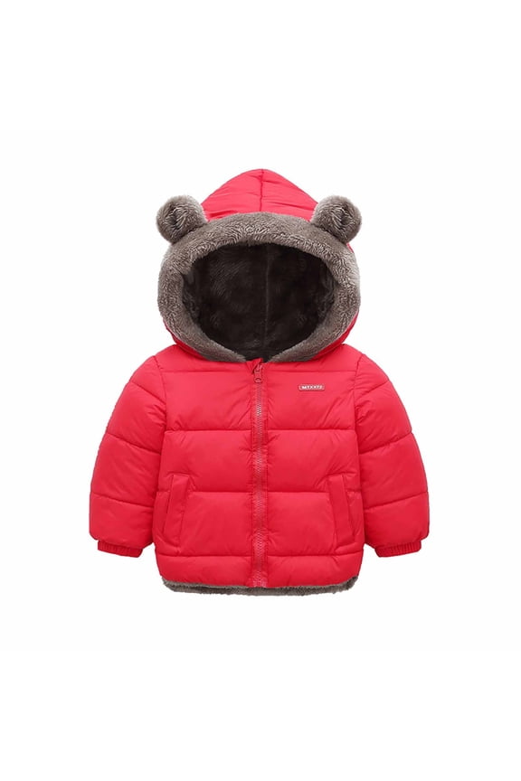 Toddler Puffer Jacket Lined Fleece Baby Girls Boys Hooded Down Jacket Winter Warm Thicken Long Sleeve Padded Down Coat Full Zip up Hooded Sweatshirt Jacket Outerwear Red 5T-6T