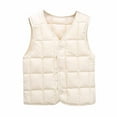 thumbnail image 1 of QUYUON Toddler Puffer Down Vest Baby Girls Boys V-Neck Button-Down Sleeveless Vest Quilted Lightweight Open Front Cardigan Jackets Kids Warm Winter Coat Beige 2T-3T, 1 of 5