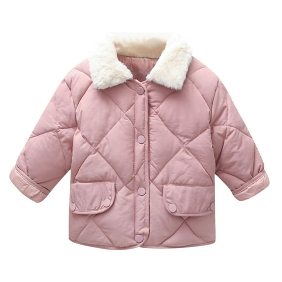 QUYUON Toddler Quilted Jackets Kids Boys Girls Lapel Long Sleeve Winter Down Coat with Pockets Baby Button-Down Puffer Jacket Outerwear Pink 6T