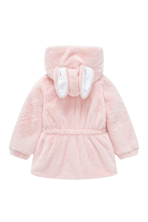 Toddler Rain Jacket Winter Long Sleeve Fleece Jacket Toddler Baby Girls Solid Color Plush Cute Rabbit Ears Winter Hoodie Thick Coat Pink 4T-5T