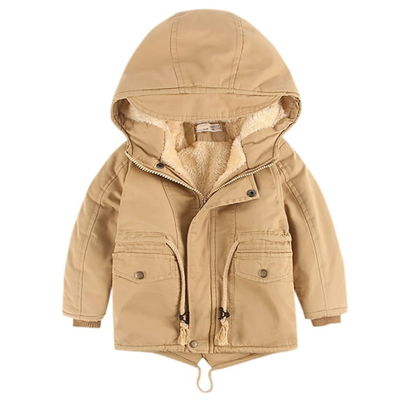QUYUON Toddler Sweater Winter Long Sleeve Parka Thickened Jackets for Toddlers Girls Boys Fleece Hooded Jackets Kids Zip Up Outerwear Coat Toddler Kids Jacket Sweatshirt Beige 4T-5T