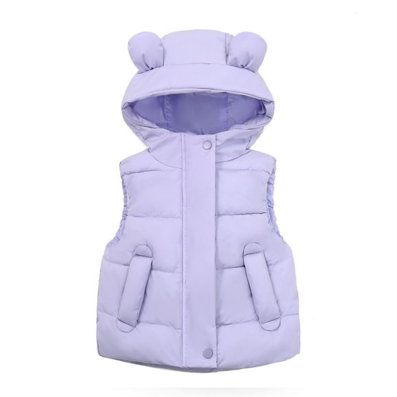QUYUON Toddler Down Vest Baby Girls' Boys' Puffer Jackets Sleeveless Button Full Zip up Hoodie Jacket Warm Winter Coat Outerwear Kids Windproof Padded Jackets Purple 3T