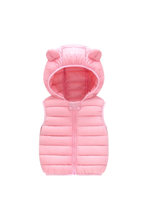 Toddler Down Vest with Hood Baby Girls Boys Winter Coats Kids Sleeveless Lightweight Puffer Jacket Infant Baby Full Zip up Cute Hoodies Jackets Outerwear Hooded Down Jacket Pink 18-24 Months
