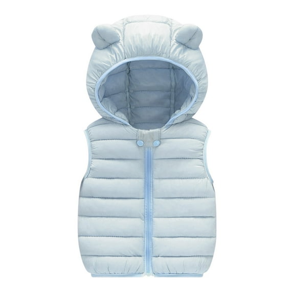 QUYUON Toddler Down Vest with Hood Baby Girls Boys Winter Coats Kids Sleeveless Lightweight Puffer Jacket Infant Baby Full Zip up Cute Hoodies Jackets Outerwear Hooded Down Jacket Sky Blue 3T-4T