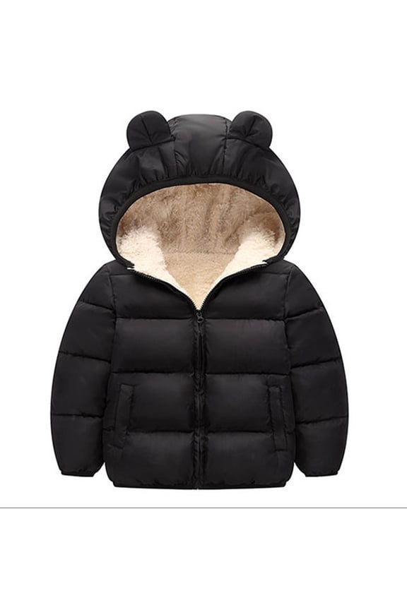Toddler Winter Down Coats Kids Baby Boys Girls Padded Puffer Jacket with Pockets Lined Fleece Full Zip Long Sleeve Down Jackets Windproof Snowsuit Hoodie Down Jacket Black 3T-4T