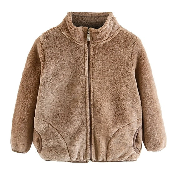 QUYUON Toddlers and Baby Girls' Puffer Jacket Discounts Long Sleeve Fleece Jacket Toddler Kids Baby Boys Girls Cute Solid Color Keep Warm Pocket Zipper Jacket Coat Khaki 2T-3T