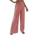 thumbnail image 1 of QUYUON Travel Pants Women Fashion Summer Dressy Pants Wide Leg Cotton Linen Elastic Waist Solid Color Wide Leg Pants Lounge Pants Long Pant Leg Length Joggers Pant Style N-1250 Pink XL, 1 of 5