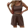 thumbnail image 1 of QUYUON Two Piece Pants Outfits for Women Workout Outfits for Women 2 Piece Summer Sleeveless Round Neck Ribbed Crop Tops Elastic High Waisted Shorts Sets Yoga Sports Bra Exercise Set, 1 of 9