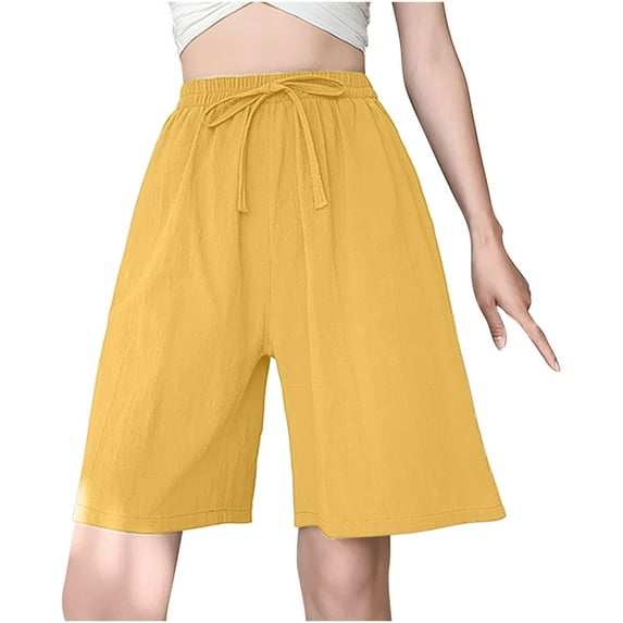 QUYUON Volleyball Shorts Womens Long Womens Shorts Woman Summer Clothes Womens Stretch Shorts Bermuda Shorts Pants Style S-1838 Female Sports Shorts Women's Hiking Shorts Yellow M