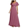 thumbnail image 1 of QUYUON Wedding Guest Dresses for Women Cocktail Dresses for Women Evening Party Elegant Formal Maxi Dress Summer Casual Backless V-Neck Short Sleeve A-Line Long Gown Style D-2677 Purple XL, 1 of 9