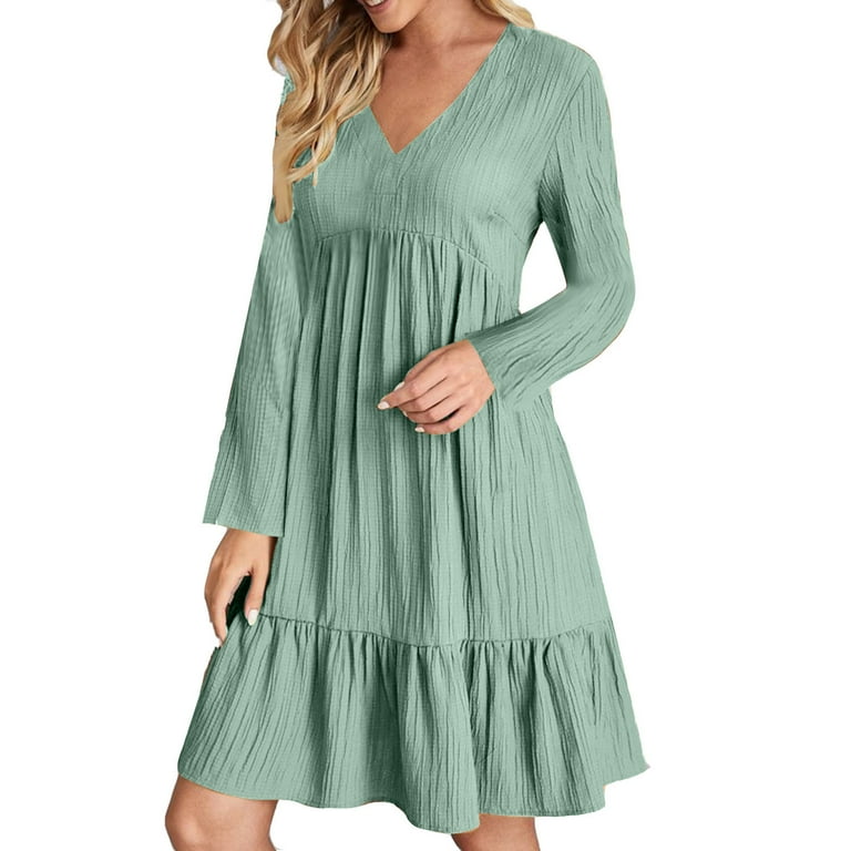 3/4 Sleeve Fold Round Neck High Waist Skater Dresses 3/4 Sleeve Fold Round Neck High Waist Skater Dresses