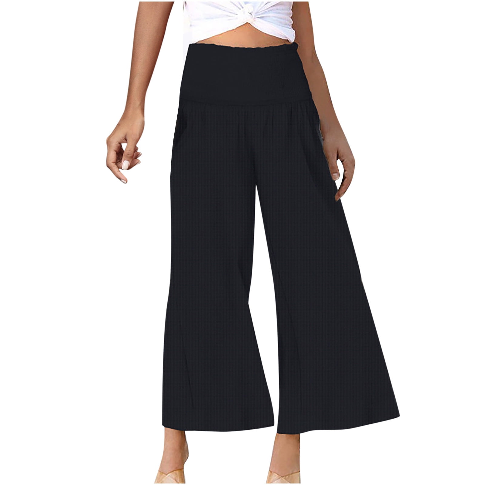Womens black cropped dress deals pants