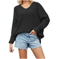 thumbnail image 1 of QUYUON Winter Sweatshirts for Women Discount Long Sweatshirts Women to Wear with Leggings Polyester Long Sleeve V-Neck Solid Tunic Tops Style S1 Lightweight Ladies Crewneck Sweatshirt Shirts Black XL, 1 of 5