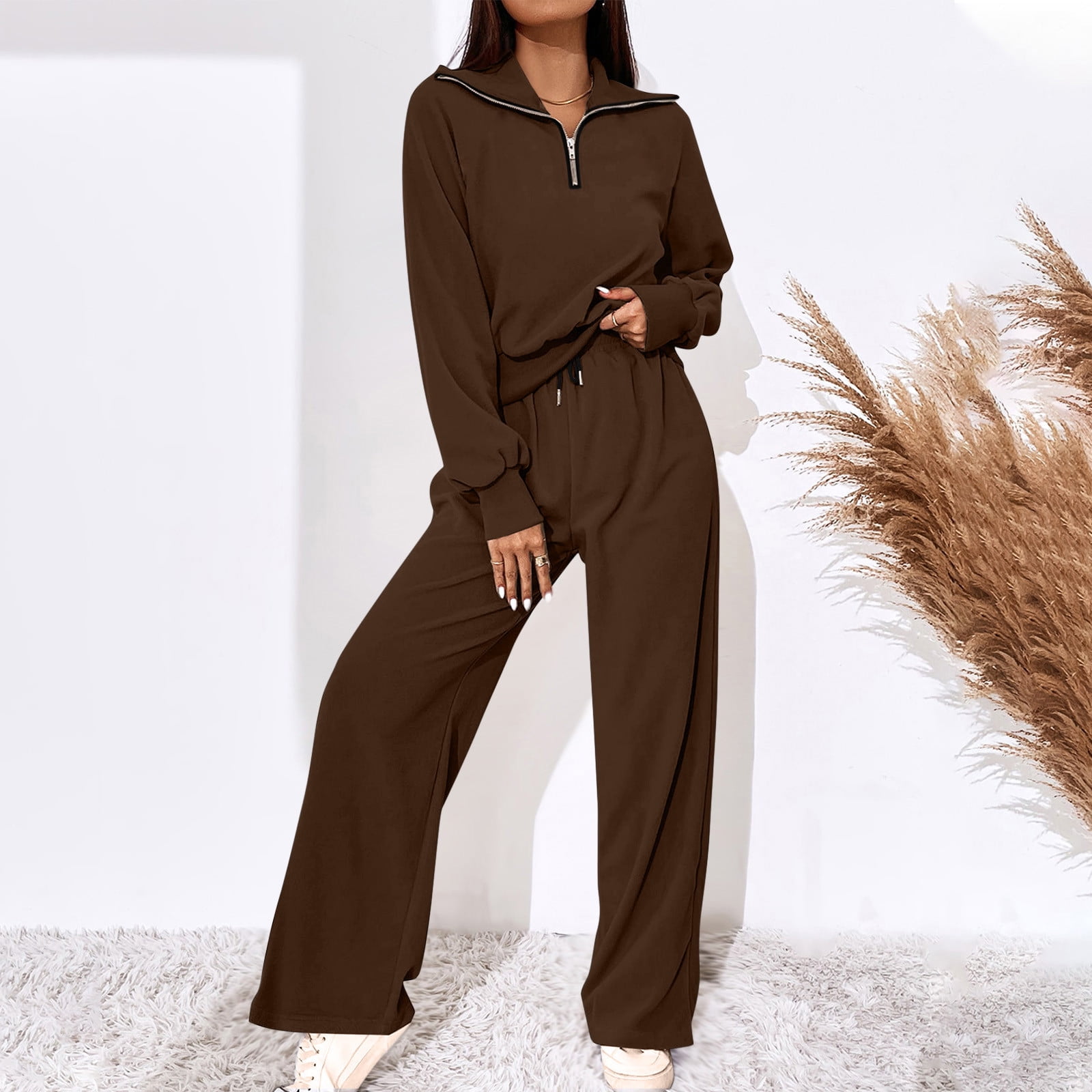 Printed Zip Up Top and Pants Set main image 1