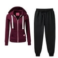thumbnail image 1 of QUYUON Women 2 Piece Tracksuits Drawstring Long Sleeve Pockets Zip up Hooded Sweatshirt Joggers Sweatpants Sweatsuit Sets Two Piece Outfits Hoodies and Pants Set Y-Wine L, 1 of 6