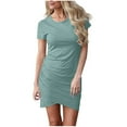 thumbnail image 1 of QUYUON Women Bodycon Mini Dress Summer Round Neck Short Sleeve T-Shirt Tunic Dress Work Office Business Pencil Dresses Asymmetrical Evening Cocktail Party Club Short Dress, Light Blue L, 1 of 6