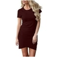 thumbnail image 1 of QUYUON Women Bodycon Mini Dress Summer Round Neck Short Sleeve T-Shirt Tunic Dress Work Office Business Pencil Dresses Asymmetrical Evening Cocktail Party Club Short Dress, Wine L, 1 of 6