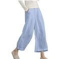 thumbnail image 1 of QUYUON Women Capris Pants Discount Fashion Summer Casual Pocket Elastic Waist Long Wide Leg Pants Business Pants Women Long Pant Leg Length Workwear Style P5122 Light Blue S, 1 of 5