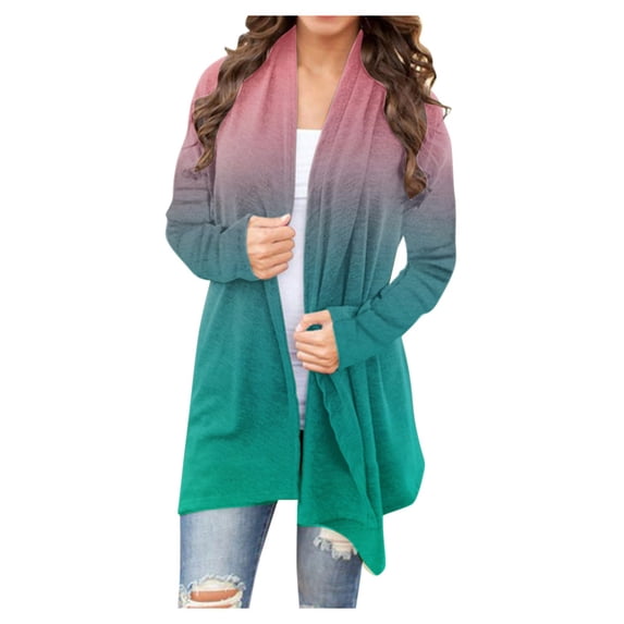 QUYUON Women Cardigan Lightweight Deals Long Sleeve Women Cardigan Sweater Polyester Light Weight Cardigan Open Front Summer Cardigan Jacket Style Q-6919 Fall Cardigan Sweater Outerwear Coat Green XXL