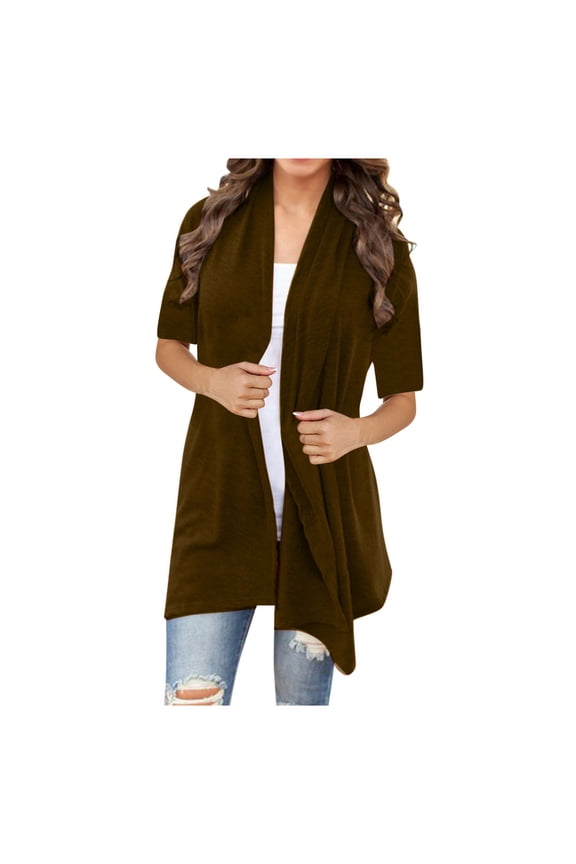 Women Cardigan Sweater Sale Long Sleeve Cardigan for Women Long Sleeve Polyester Long Cardigans No Pockets Cardigan Jacket Style Q-4182 Winter Knit Sweater Outerwear Coat Brown S