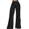 thumbnail image 1 of QUYUON Women Cargo Pants Fashion Summer Dressy Pants Wide Leg Cotton Linen Elastic Waist Solid Color Wide Leg Pants Bell Bottom Pants for Women Track Pants Pant Style N-7649 Black S, 1 of 1