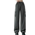 thumbnail image 1 of QUYUON Women Cargo Pants Vintage Print Women Low Waisted Straight Tube Slimming Pants Bell Bottom Pants for Women Full Pant Leg Length Trousers Pant Style N-4555 Gray S, 1 of 1